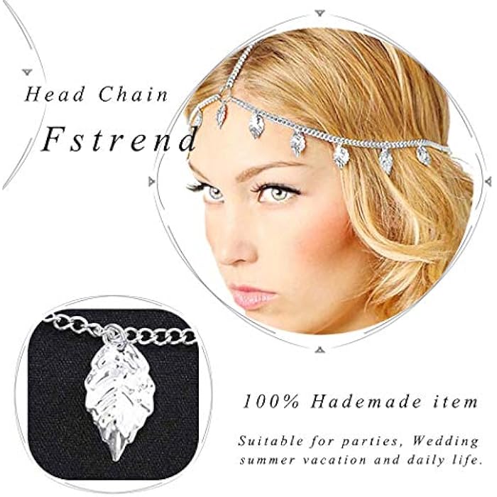 Fstrend Boho Leaf Layered Head Chains Dainty Tassel Headband Hot Christmas Fashion Hair Jewelry Party for Women and Girls(Silver) - Image 4